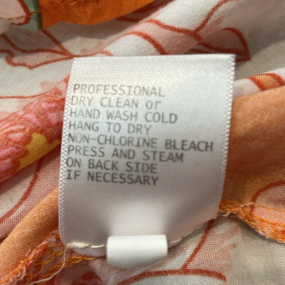 C&C California Orange Pink Floral V-Neck Tunic Blouse Elbow Length Sleeve Medium - Picture 8 of 8